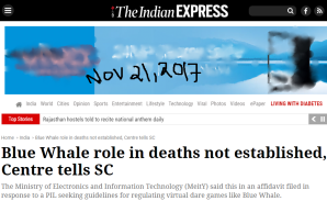 Blue Whale role in deaths not established, Centre tells SC - The Indian Express